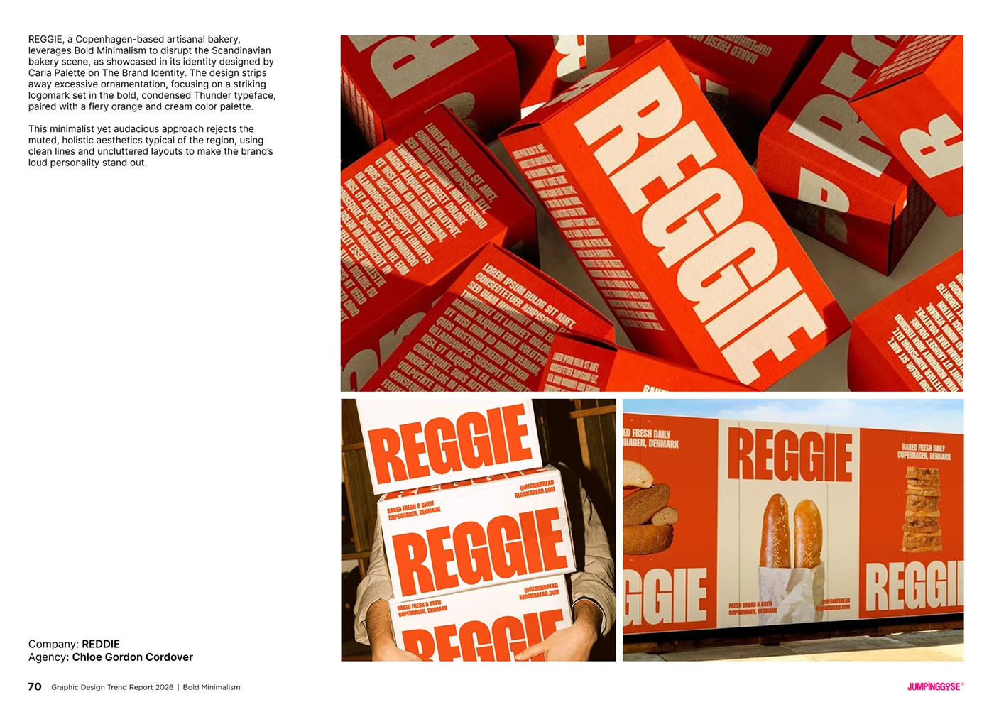 Confident minimalist layout combining simplicity with strong visual presence