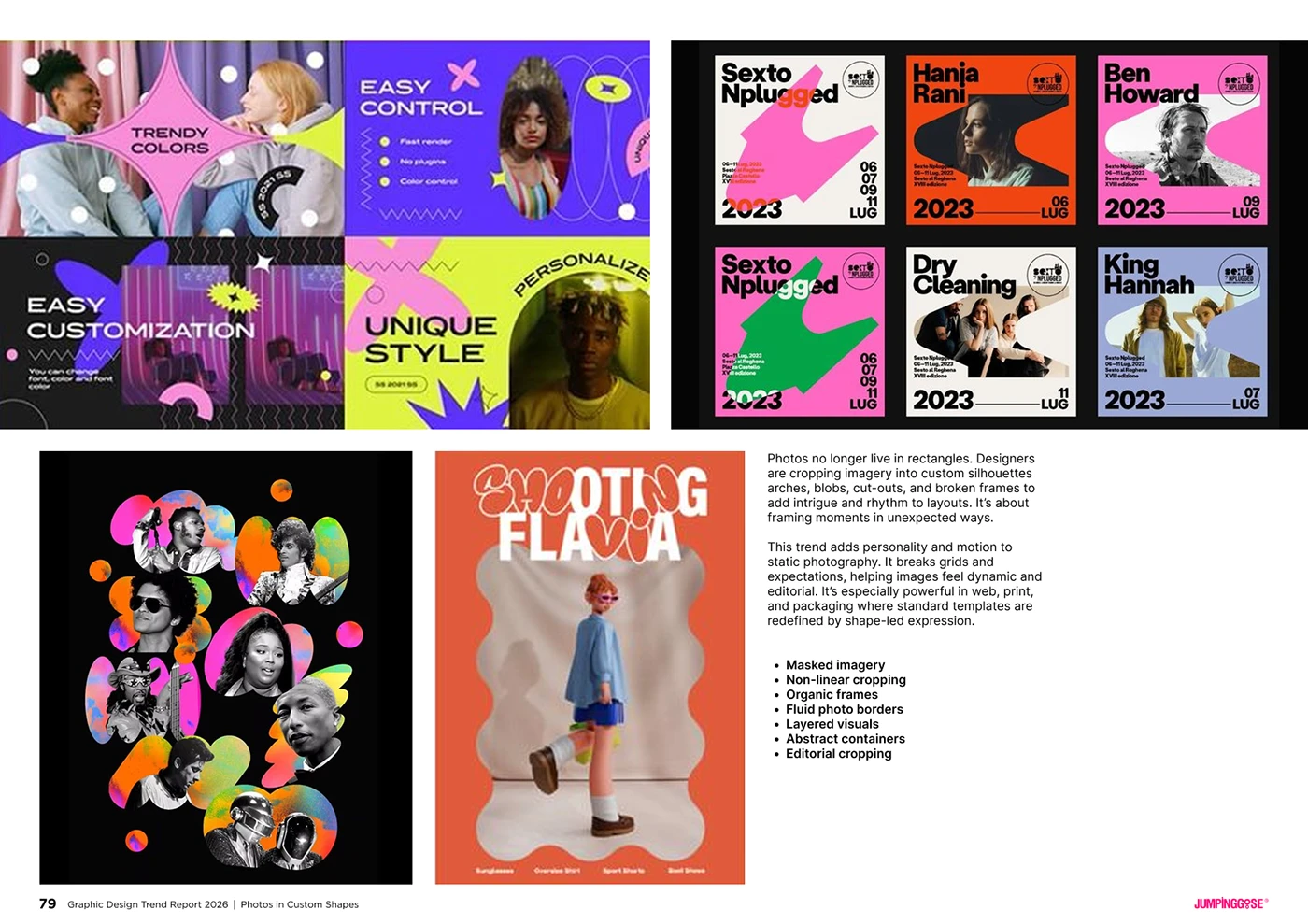 Photograph cropped into an unconventional shape to create visual rhythm in design