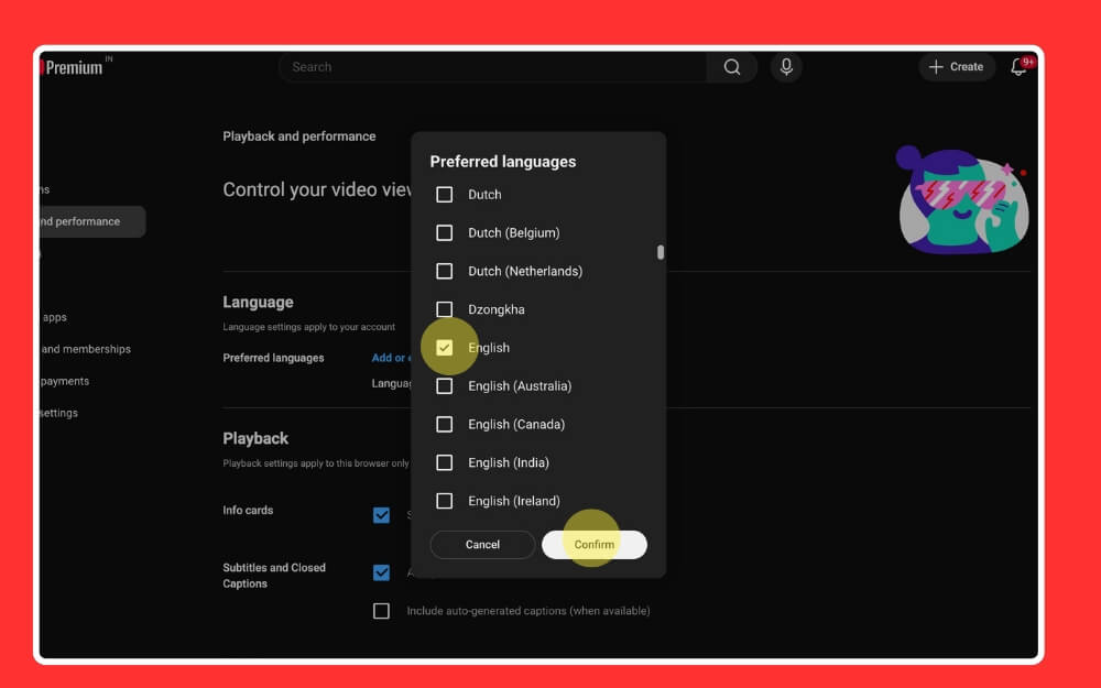 youtube desktop preferred languages settings 