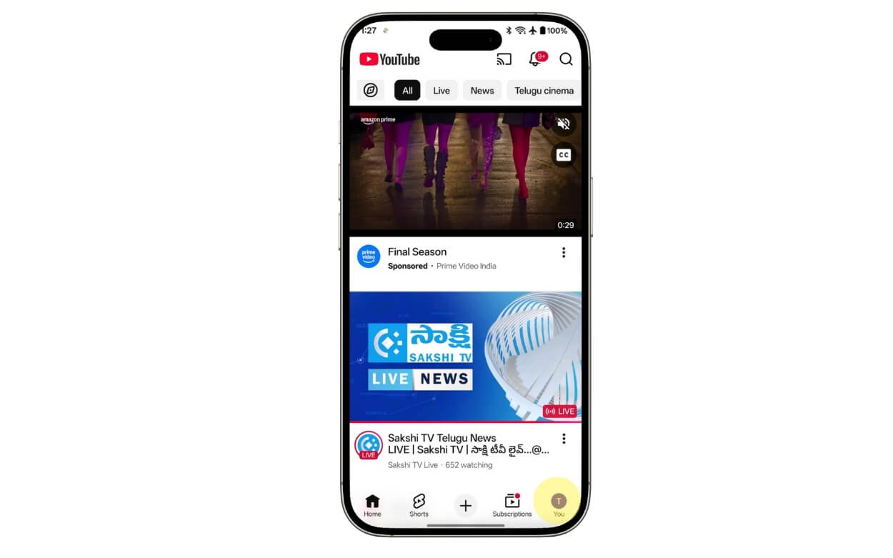 youtube home screen 