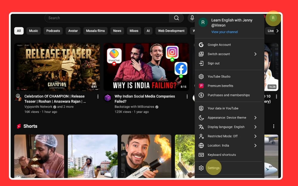 youtube desktop settings 
