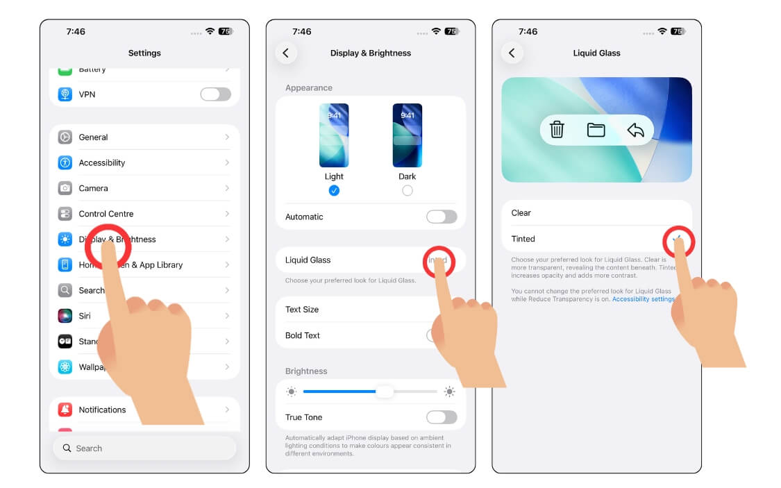 how to enable tinted liquid glass design 