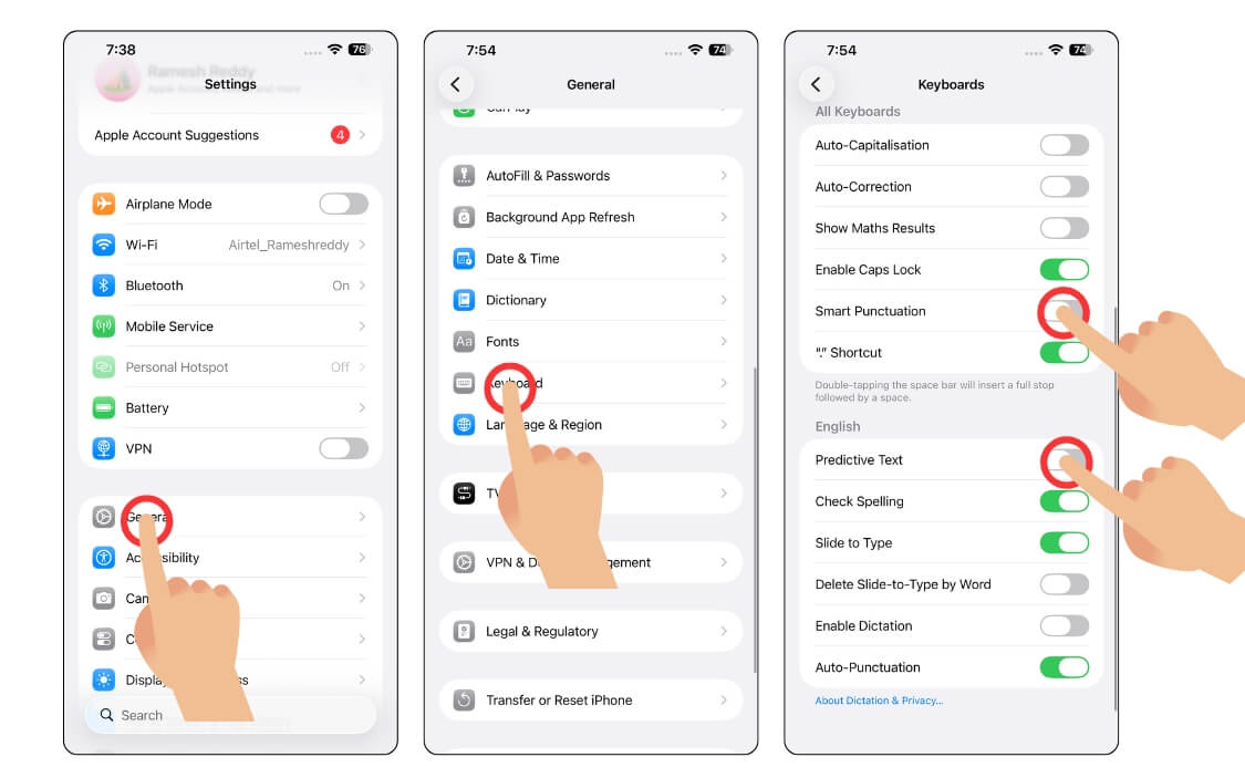 how to turn off keyboard features on iphone 
