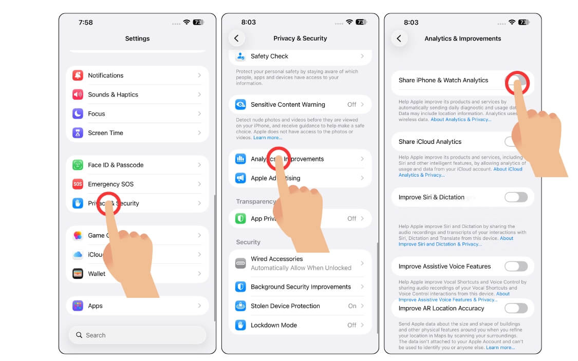 how to turn off share iphone and watch analytics 