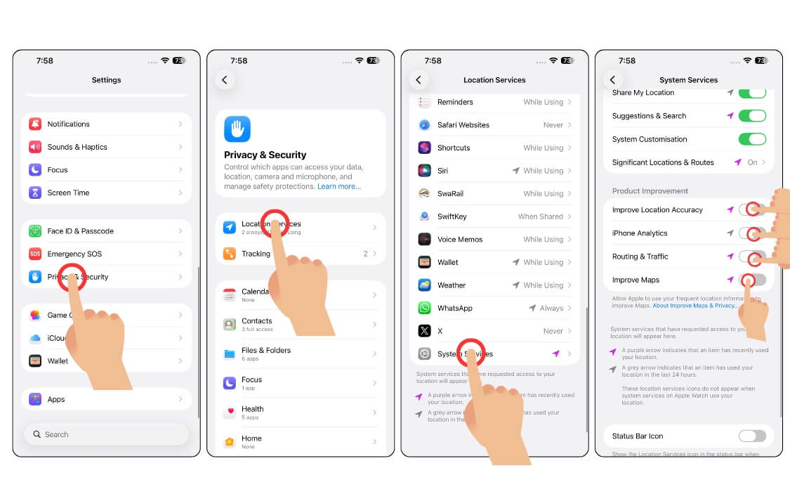 how to turn off product improvement location tracking on iphone 