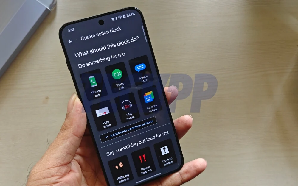google action blocks app showing simple shortcut actions on android