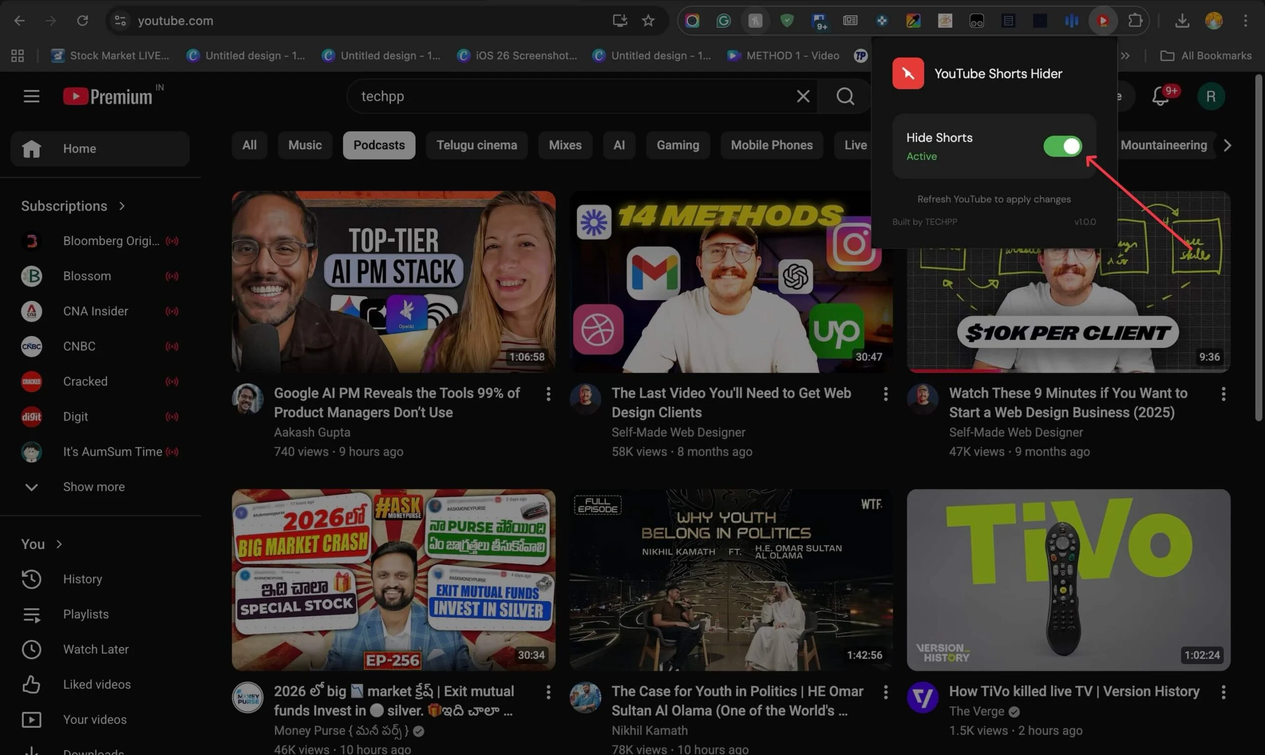 youtube shorts hider extension 