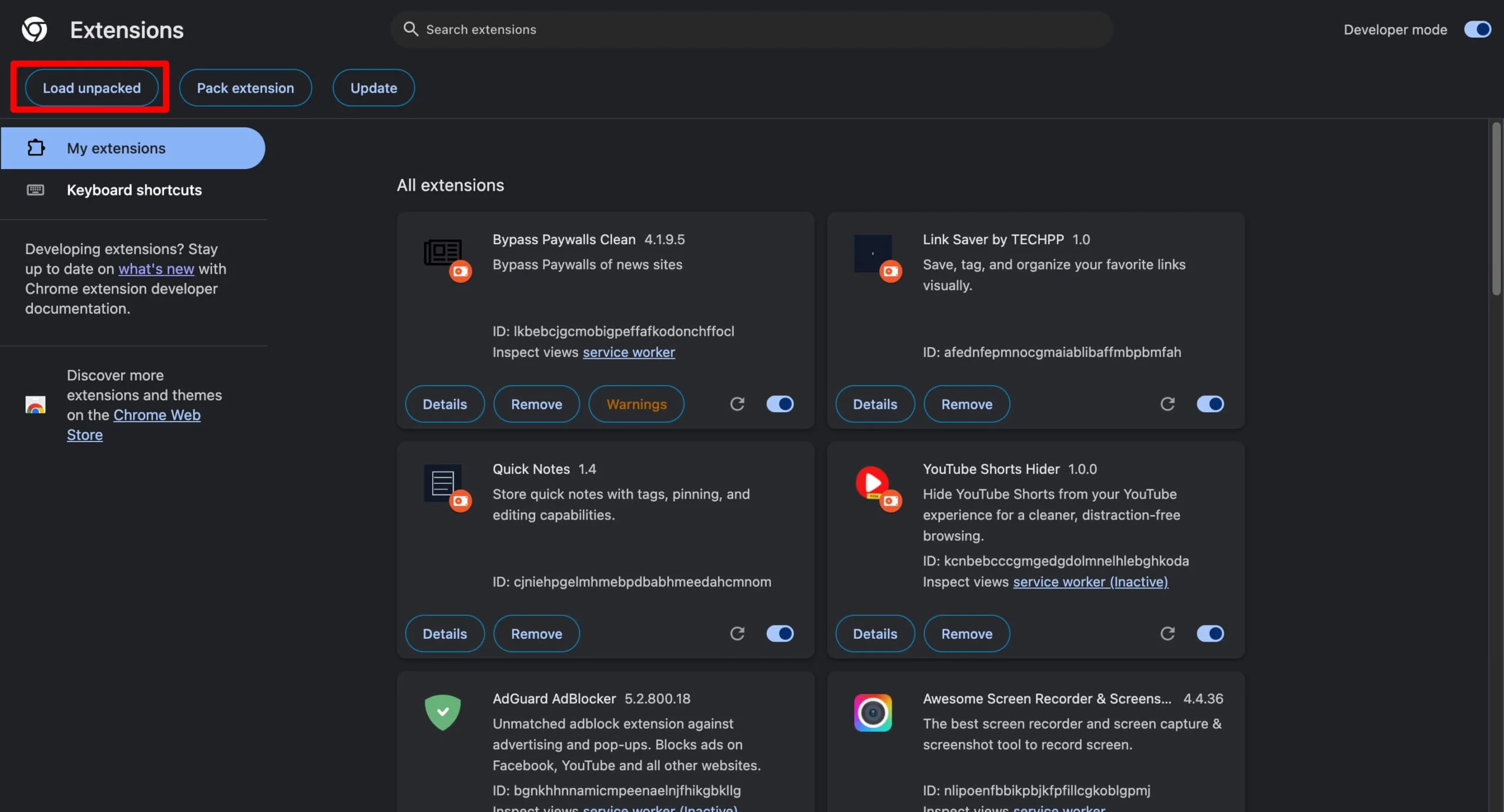load unpacked extension 