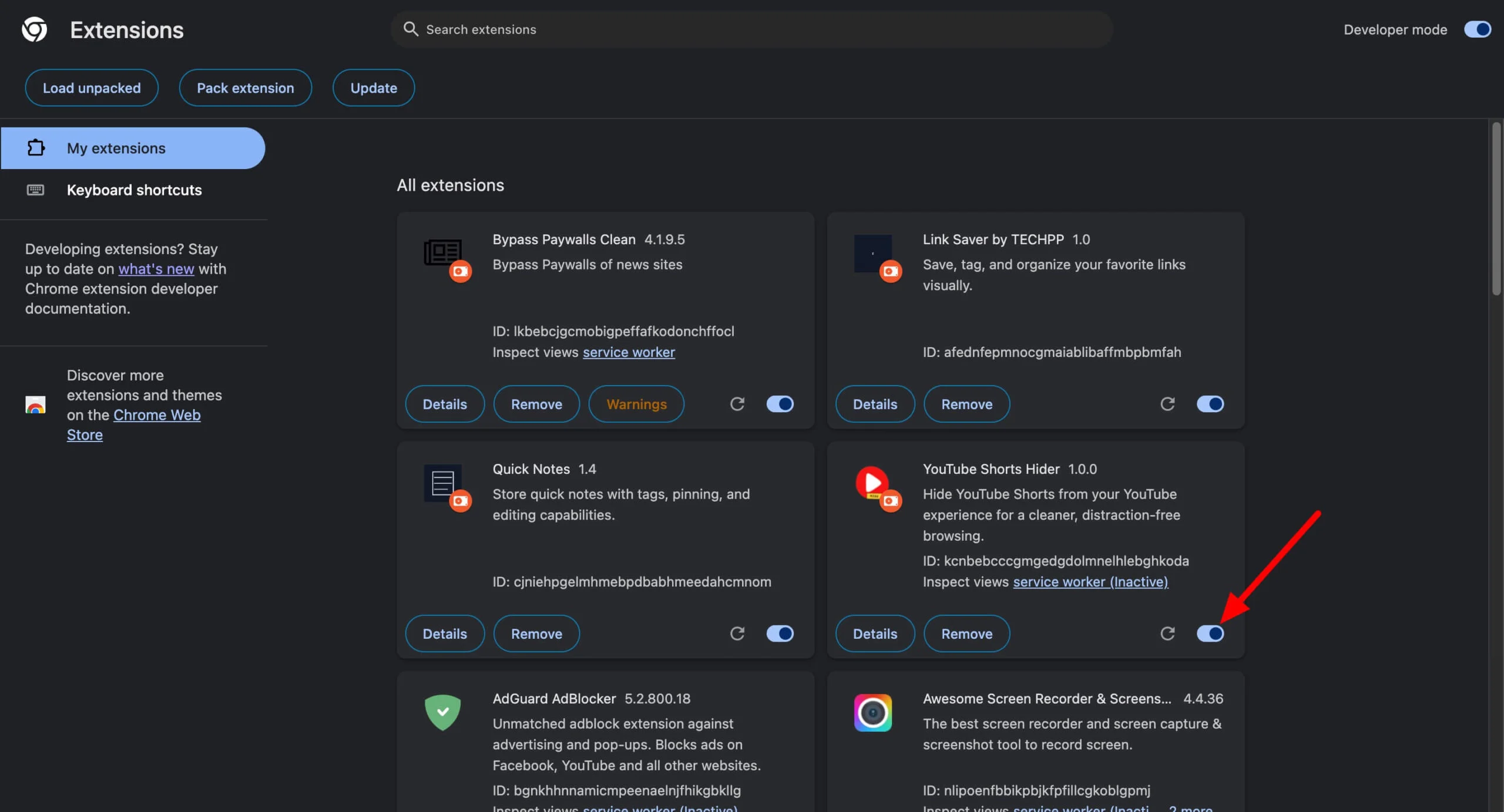 youtube shorts hider extension 