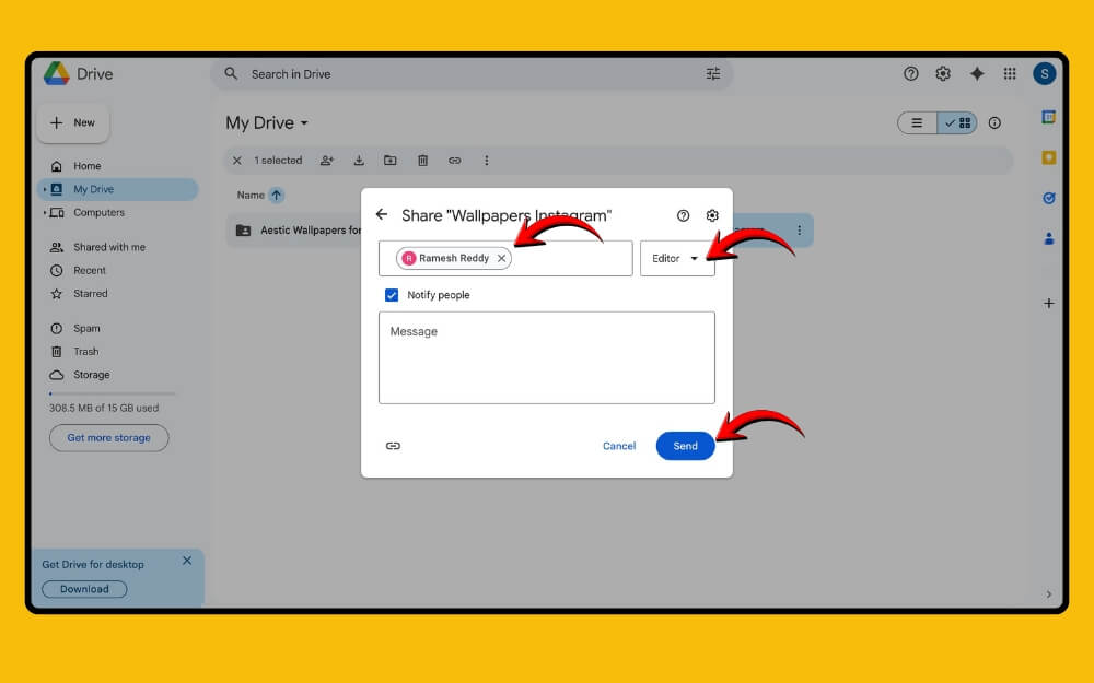 share google drive files as a editor 