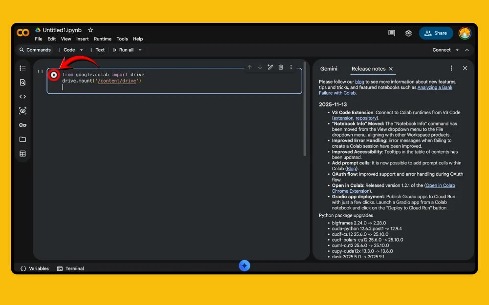 google collab play button 