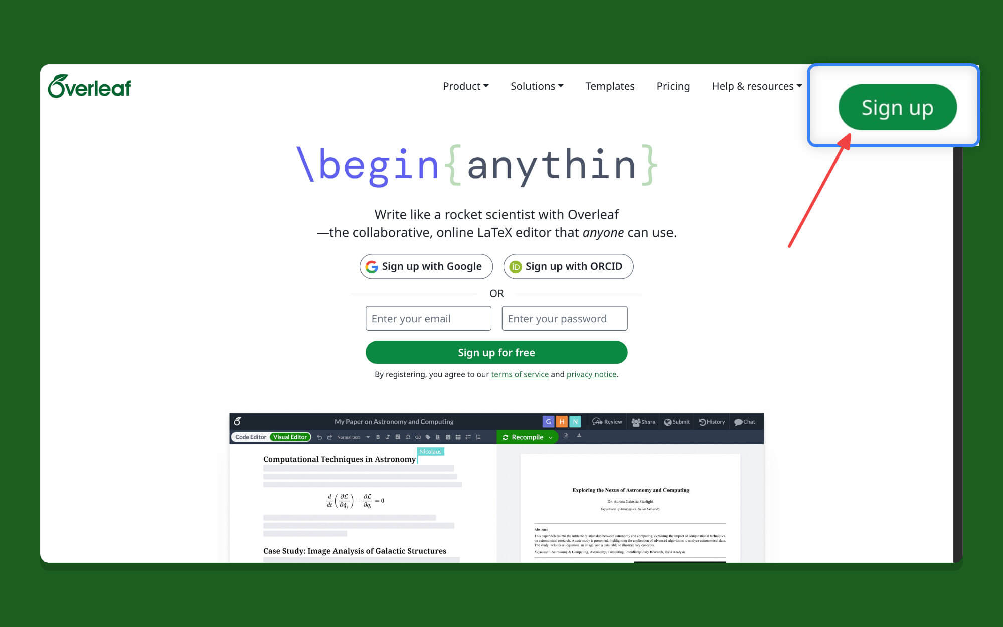 sign-up for overleaf