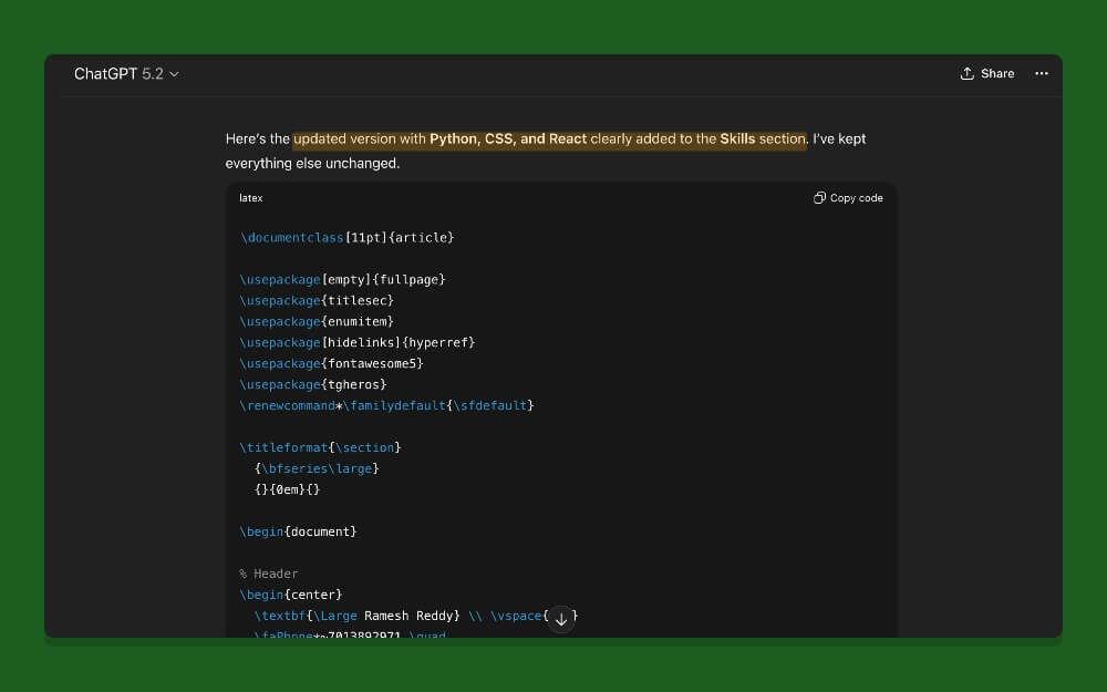 edit resume using chatgpt 