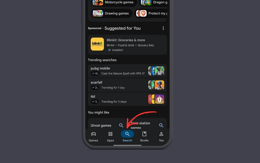 double-tap search in play store