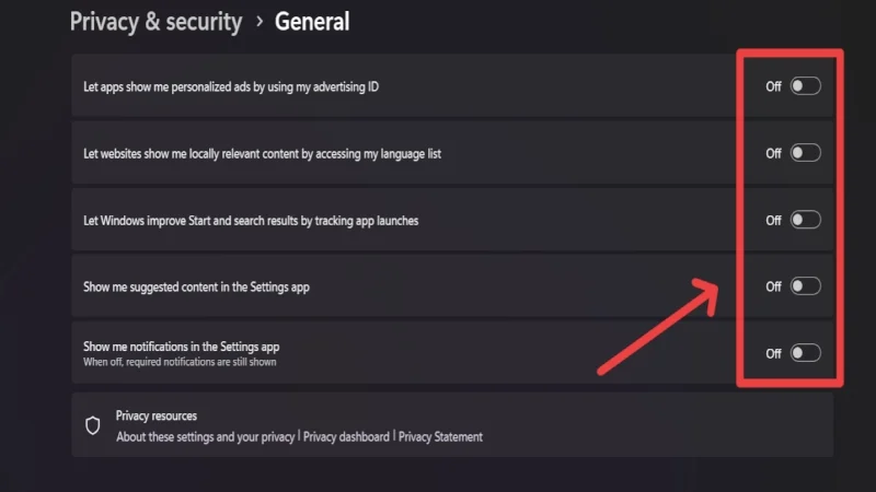 general privacy settings