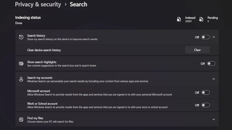 search settings