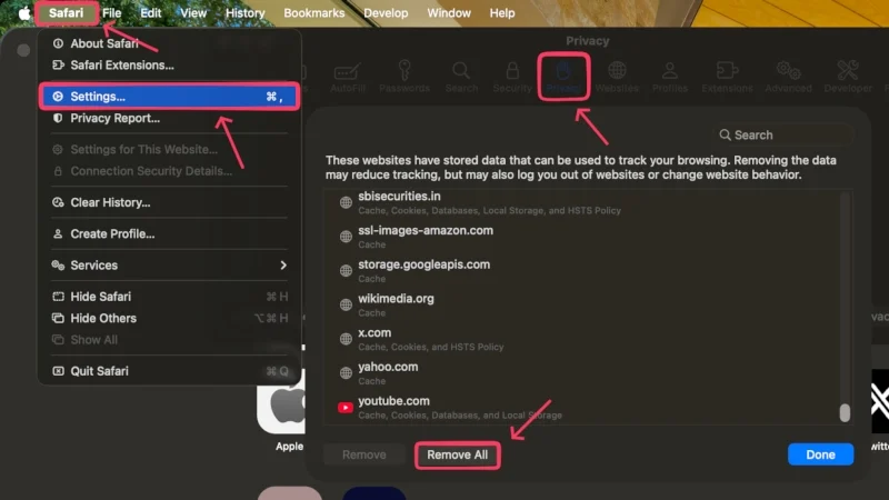 clear safari's cache
