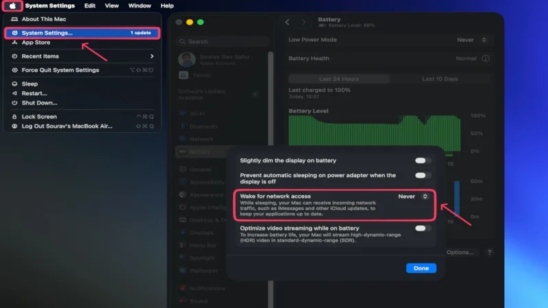 disable wake for network access