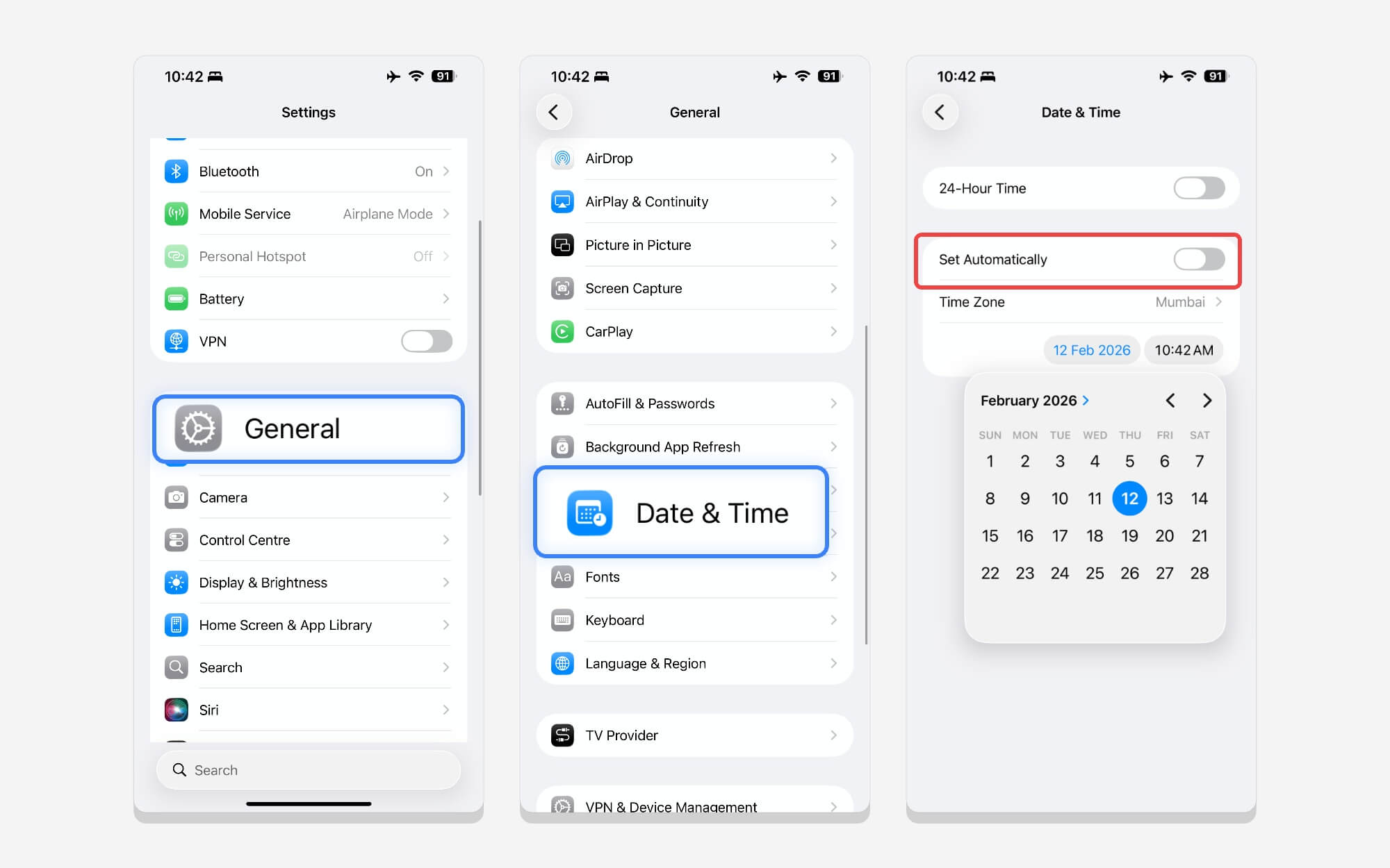 turn off automatic date and time on your iphone