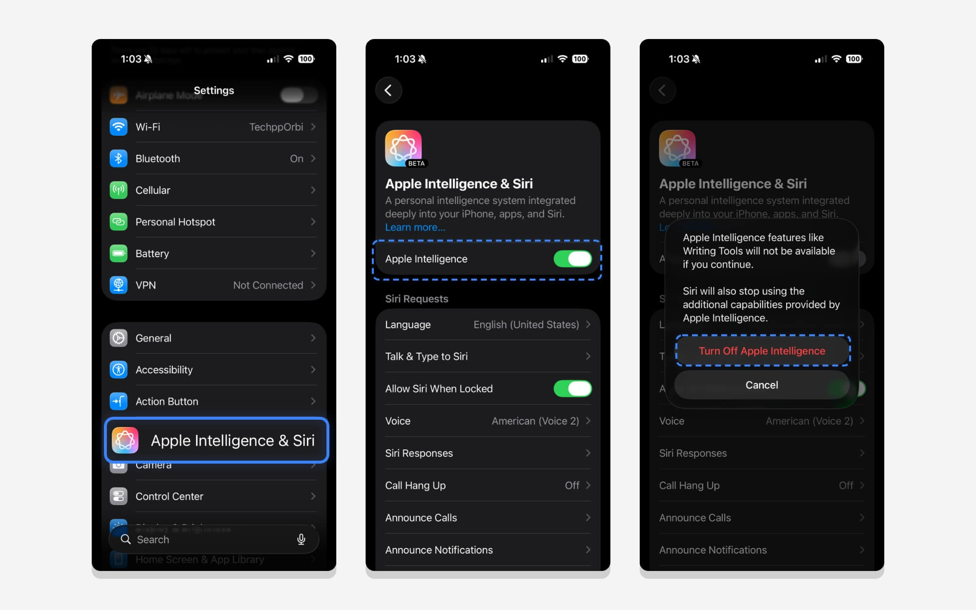how to turn off apple intelligence on iphone