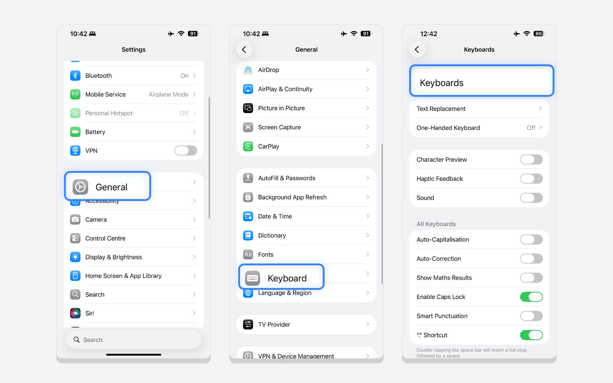 ios keyboard settings