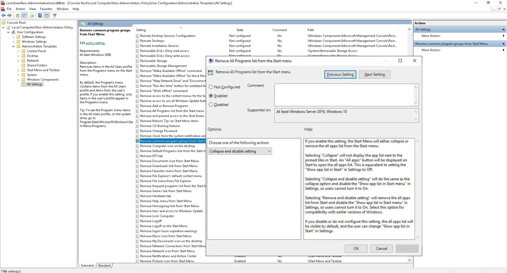 remove all programs list from the start menu
