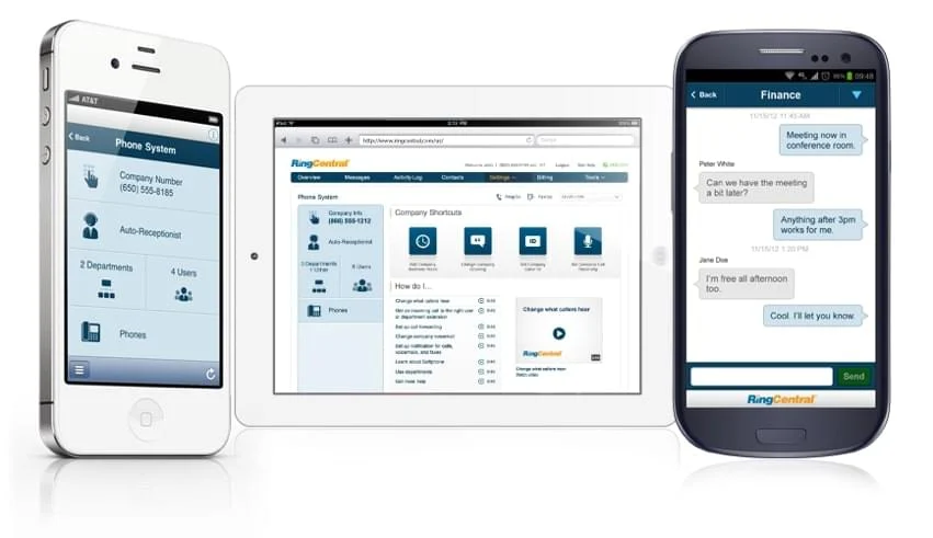 RingCentral 的团队聊天和商务电话界面