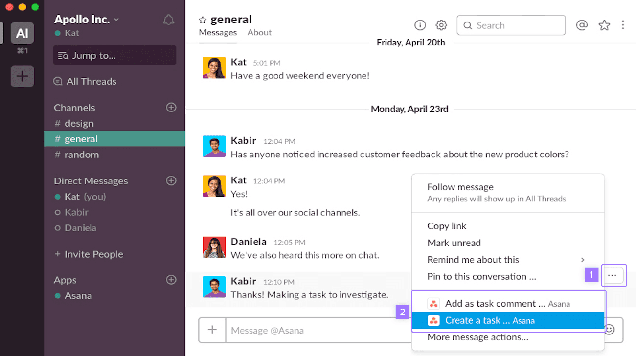 การรวม Slack Asana