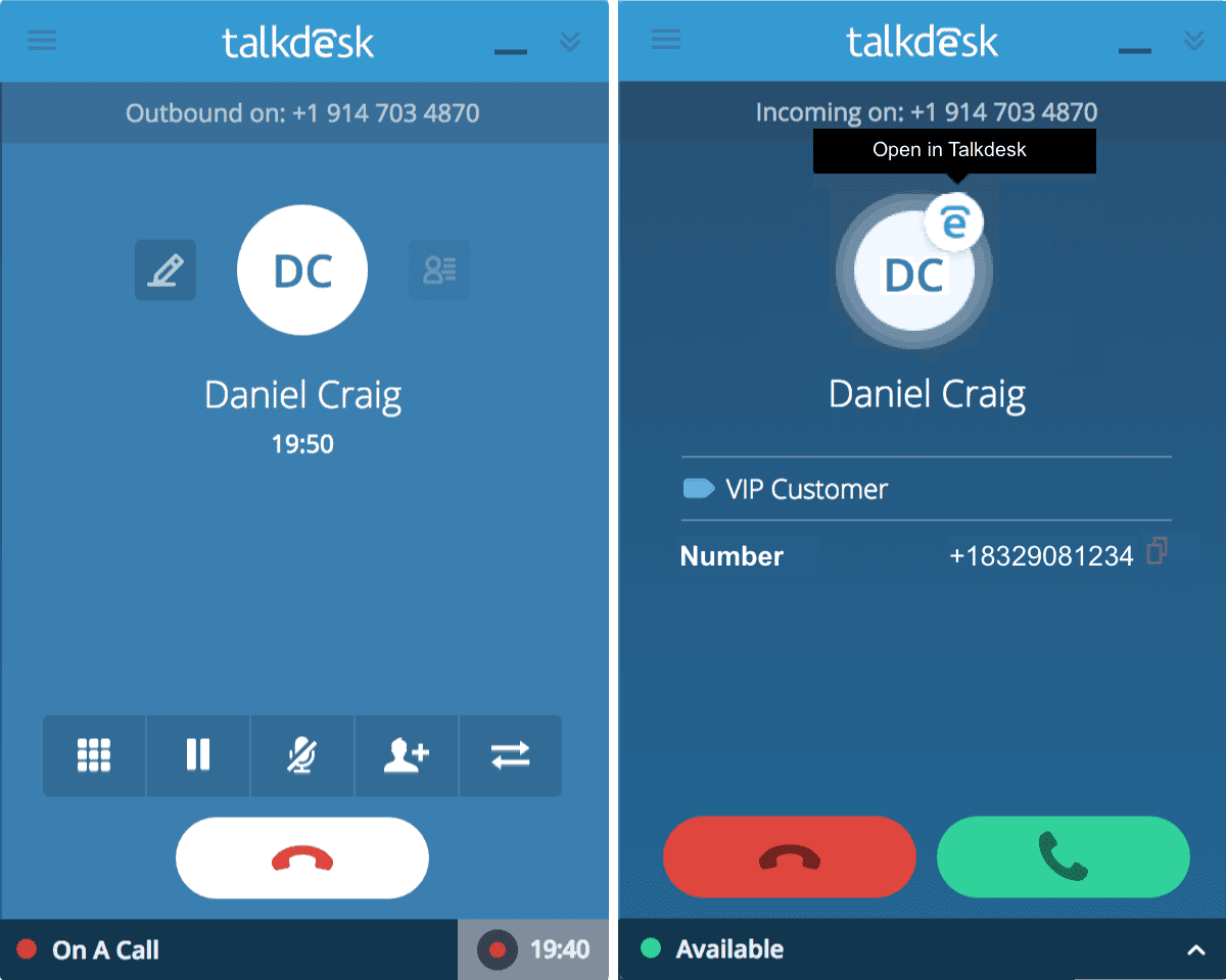 แถบสนทนาของ talkdesk