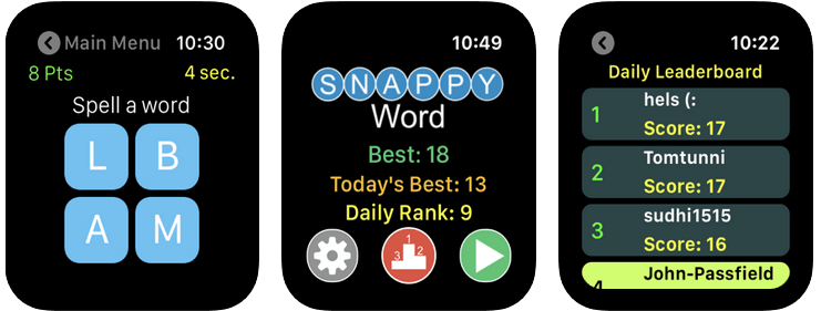 Snappy word - 適用於您的 Apple Watch 的免費文字遊戲