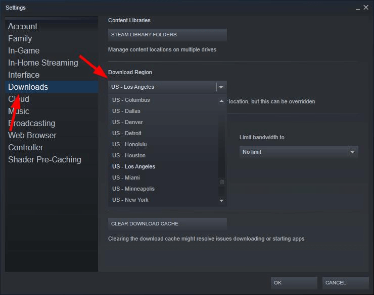 更改 Steam 遊戲下載的內容服務器更快