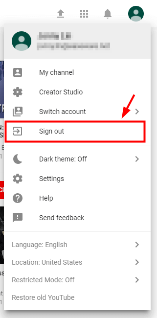 退出您用於觀看 YouTube 的 Google 帳戶
