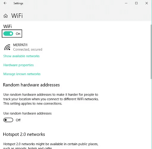查明WiFi是否已關閉，然後將其打開