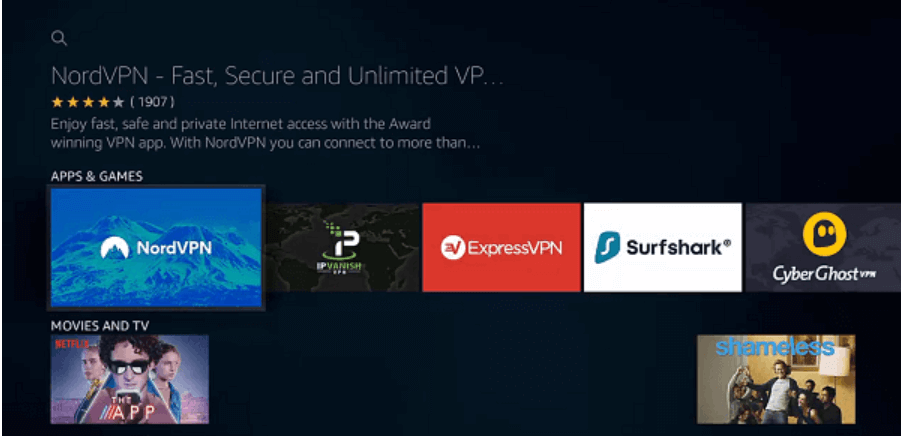 應用屏幕選擇 NordVPN