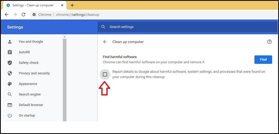 使用 Chrome 設置禁用軟件報告工具 - 2