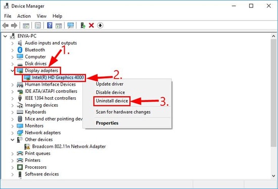 Aprire la finestra Gestione dispositivi per disinstallare il driver video