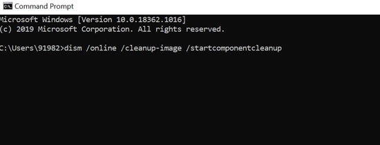 Command Prompt - Resolve x800f08a on Windows 10 by Cleaning WinSxS.