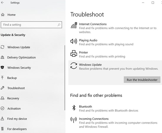 Run The Troubleshooter option