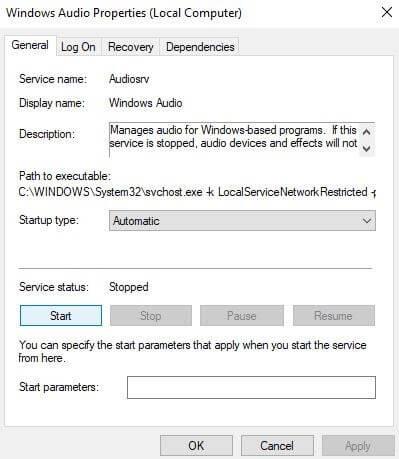 Right-Click on Windows Audio and Click on Properties From Drop-Down Menu List