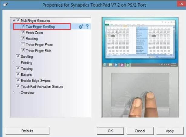 Open Multi Finger Gestures, thereafter, Examine Box Two-Finger Scrolling