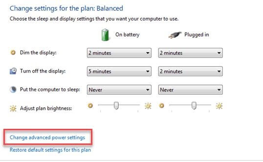Click On Change Advanced Power Settings Tab