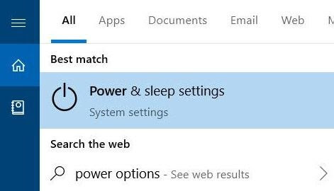 Type Power Options In Search Box and Choose Best Match