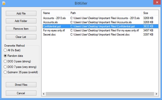 BitKiller - เครื่องทำลายไฟล์ที่ดีสำหรับ Windows