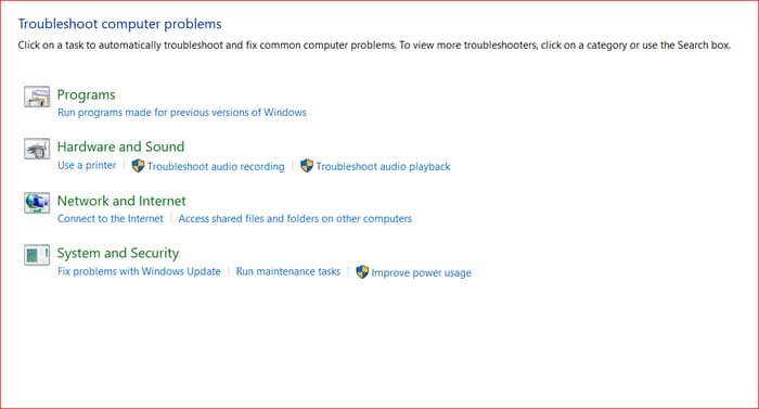 Troubleshooting option and then click on Hardware and Sound