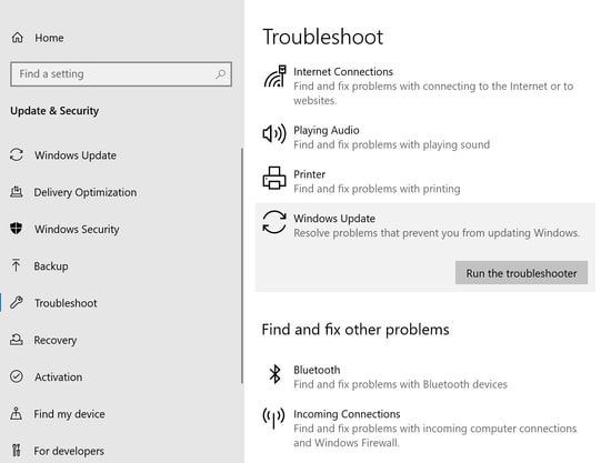 Run Windows Update Troubleshooter