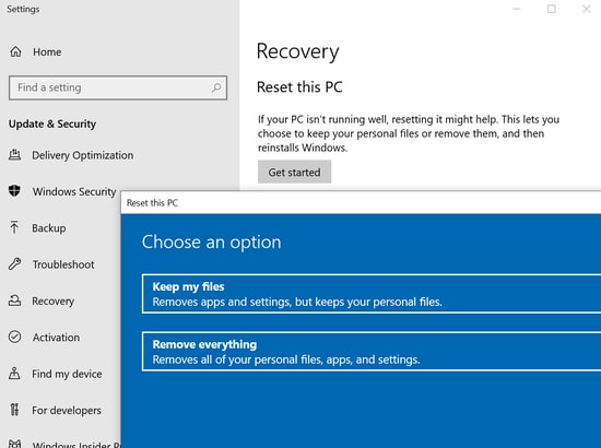 Reset Windows 10 to Resolve Error 0x800f0988