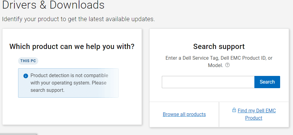 Enter Dell Service Tag, EMC Product ID, Model Number In Search Box
