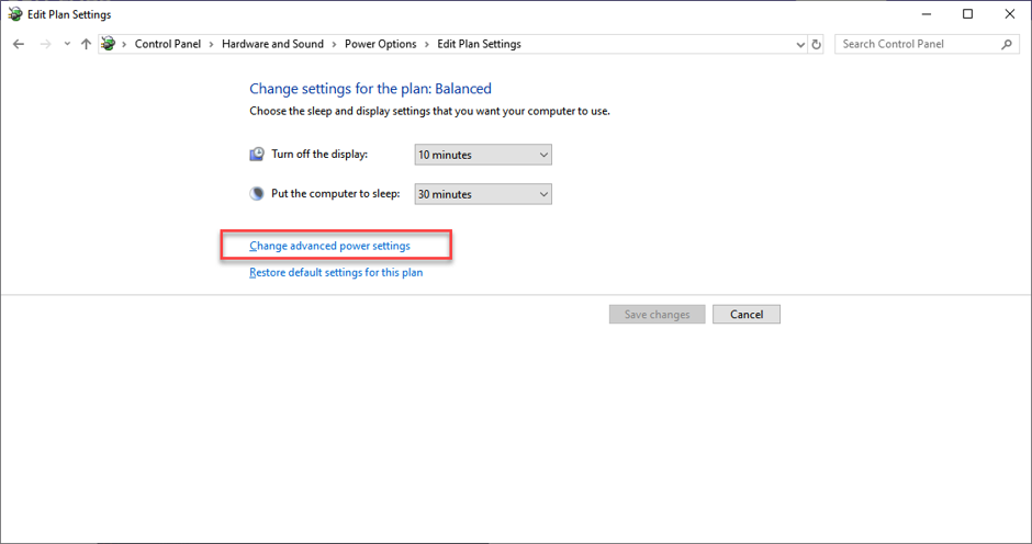 Klik Ubah Pengaturan Daya Lanjut Click on Change Advanced Power Settings
