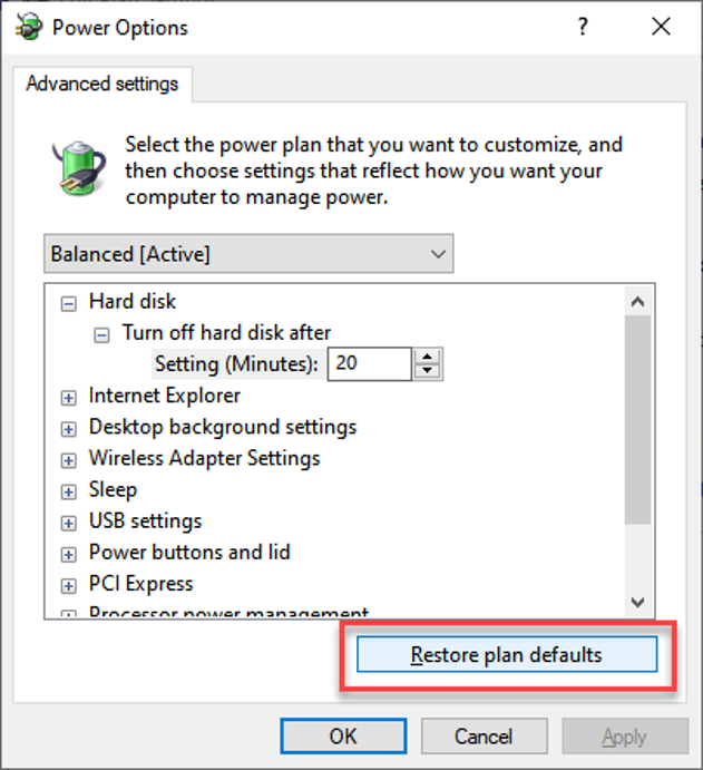 Pilih Pulihkan Opsi Default Paket Select Restore Plan Default Option