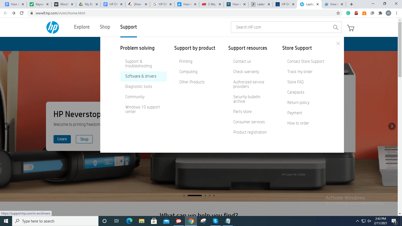 Choose Software & Drivers From Drop-Down Menu